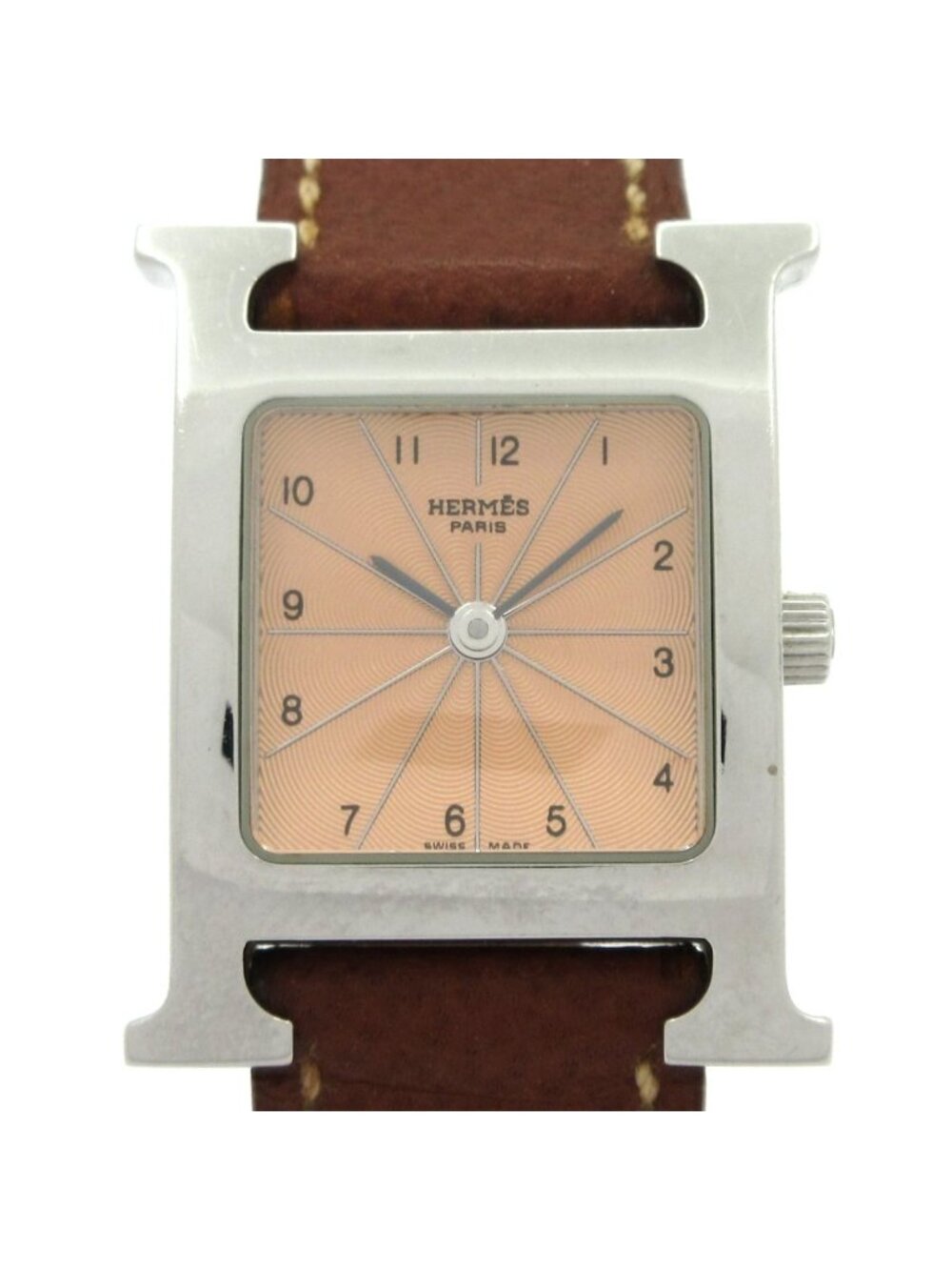 Hermes Watch H SS Leather Strap Pink